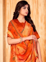 Orange Bamberg Silk Digital Print Saree